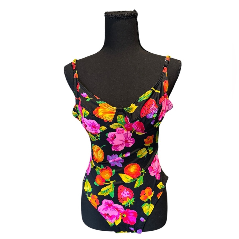 Adrienne Vittadini Vintage Floral One Piece Swimsuit 14 Retro Tummy Control 0158